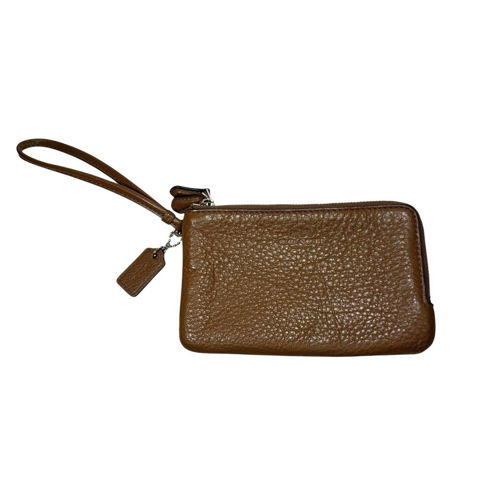 Coach F87591 Signature PVC Double Corner Zip Wristlet Wallet - Brown
